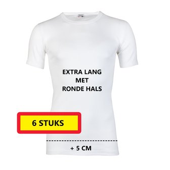Heren T-shirt EXTRA LANG met ronde hals M3000 Wit (6 stuks)