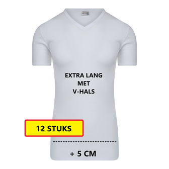 Heren T-shirt EXTRA LANG met V-hals M3000 Wit (12 stuks)
