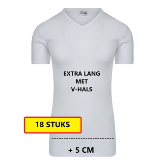 Heren T-shirt EXTRA LANG met V-hals M3000 Wit (18 stuks)
