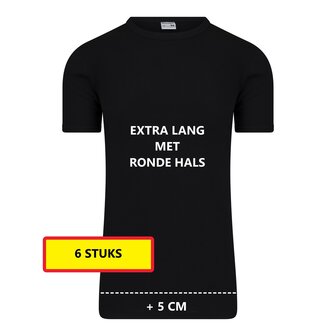 Heren T-shirt EXTRA LANG met ronde hals M3000 Zwart (6 stuks)