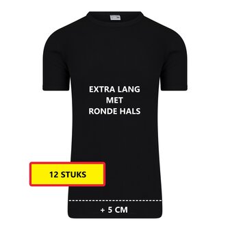 Heren T-shirt EXTRA LANG met ronde hals M3000 Zwart (12 stuks)