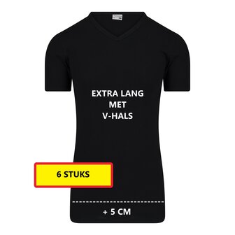 Heren T-shirt EXTRA LANG met V-hals M3000 Zwart (6 stuks)