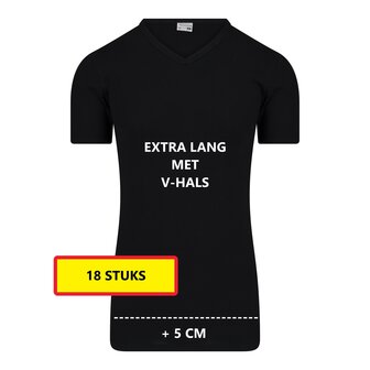 Heren T-shirt EXTRA LANG met V-hals M3000 Zwart (18 stuks)