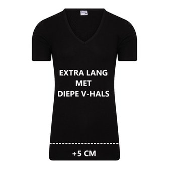 Heren T-shirt EXTRA LANG met diepe V-hals M3000 Zwart